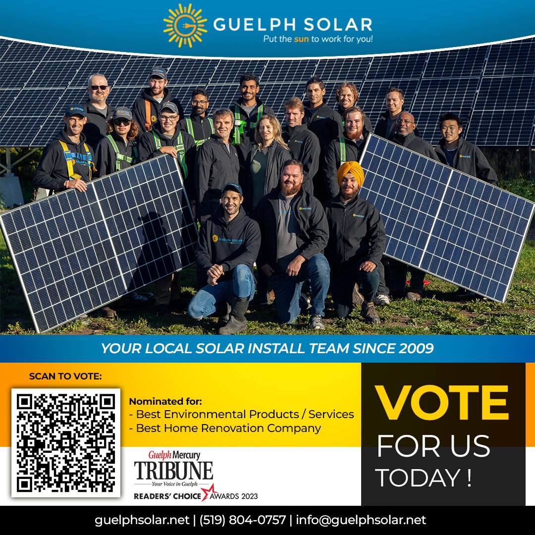 Guelph Solar has been nominated for Reader's Choice Awards 2023, through the Guelph Mercury Tribune. 
Vote for us today!! readerschoice.guelphmercury.com/readerschoice/…