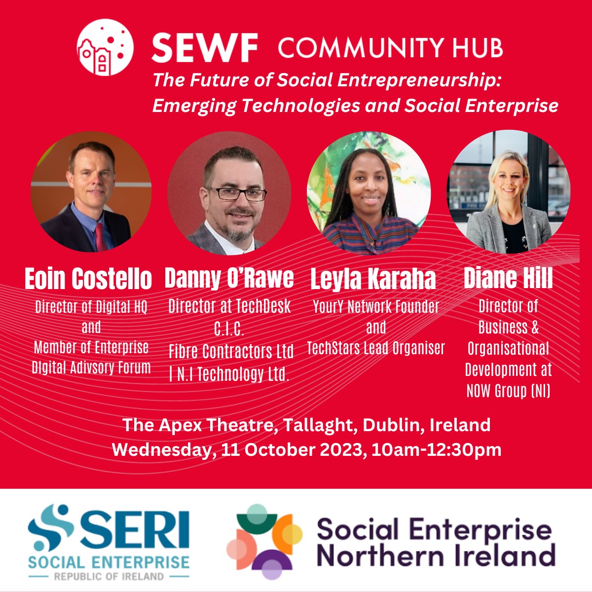 📢 Announcing the SEWF - Social Enterprise World Forum C.I.C. Social Enterprise Northern Ireland SERI Community Hub speaker line up 📢

🎉 Registrations are open to attend 🎉

Wednesday, October 11th, 10am-12:30pm at the Apex Theatre in Tallaght

eventbrite.ie/e/sewf-communi…