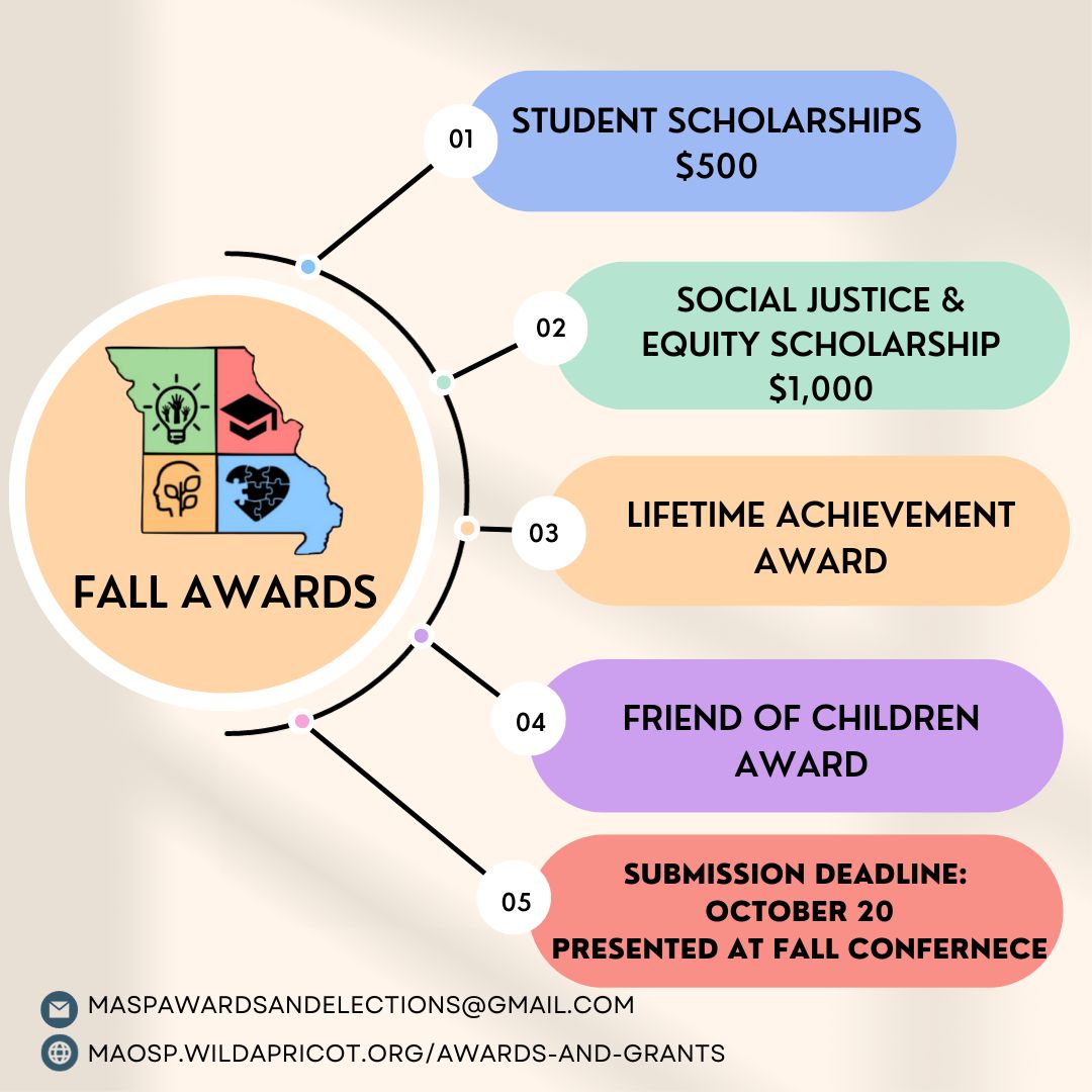 Don't forget to submit your application or nomination for our Fall scholarships and awards! The submission deadline is 10/20 and materials should be emailed to the Awards committee (maspawardsandelections@gmail.com). More info here
maosp.wildapricot.org/Awards-and-Gra…
#MOSchoolPsychsCan