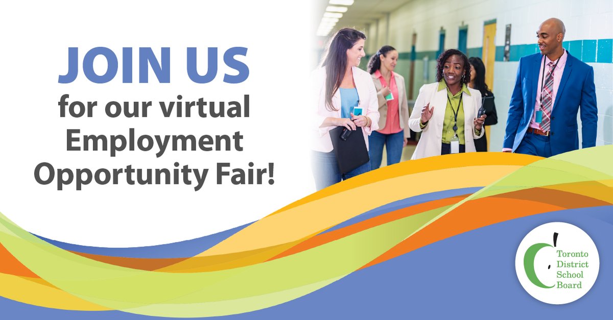 tdsb's tweet image. 📣 We&apos;re hiring! Attend our upcoming virtual job fair on Saturday, October 28 from 10 a.m. to 2 p.m. to learn more about the exciting career possibilities at the #TDSB! Learn more: bit.ly/TDSBJobFair