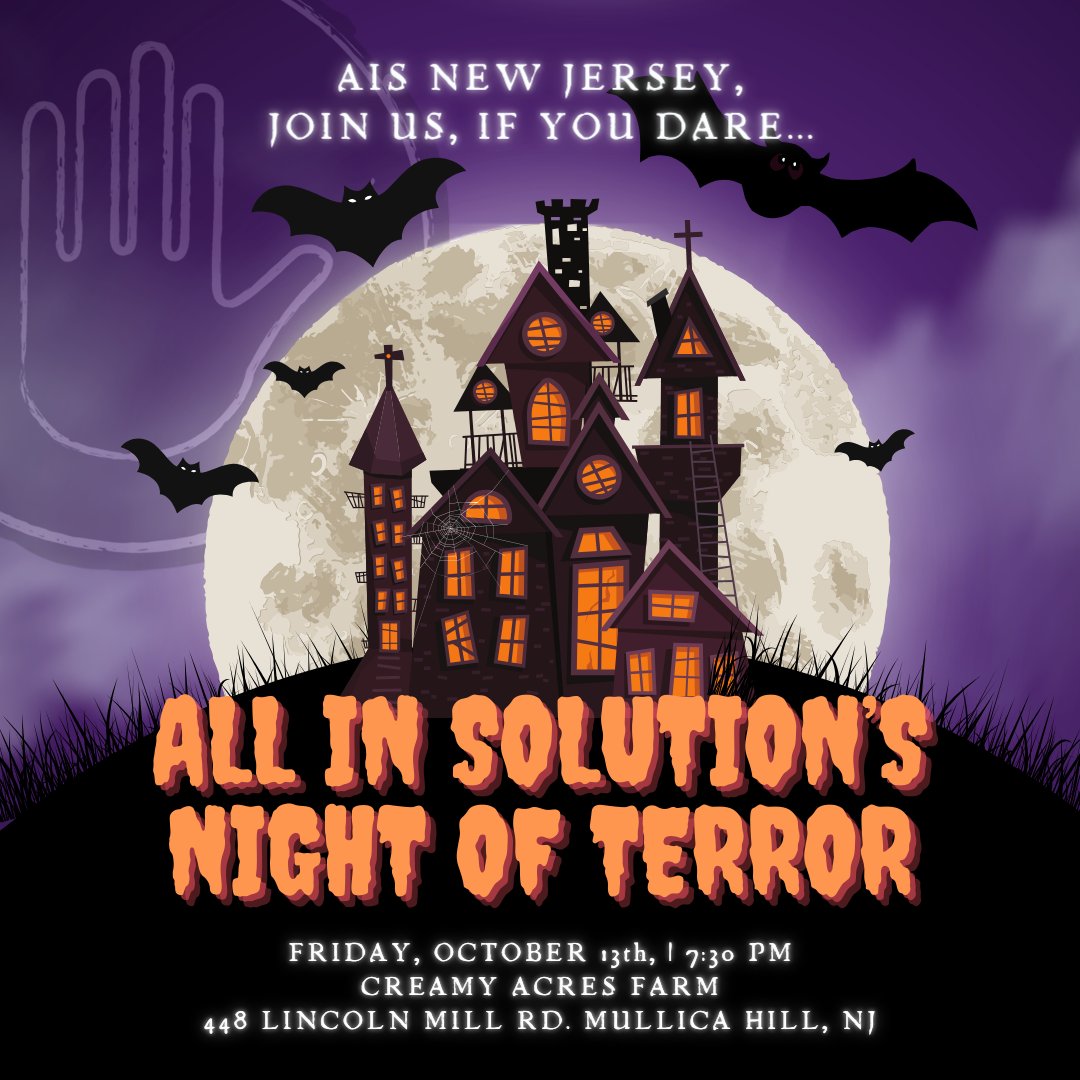 BOO ! 🖤 Mark your calendars for this month’s upcoming NJ alumni event! Join us if you dare, Friday the 13th, 7:30PM @ Creamy Acres Farm 🎃 💀
<a href="/creamyacresfarm/">Creamy Acres Farm</a> @newjerseyhauntedhouses

For more information Melissa at Mgiunta@allinsolutions.com

 #HappyOctober #SoberMeetUps #Spook