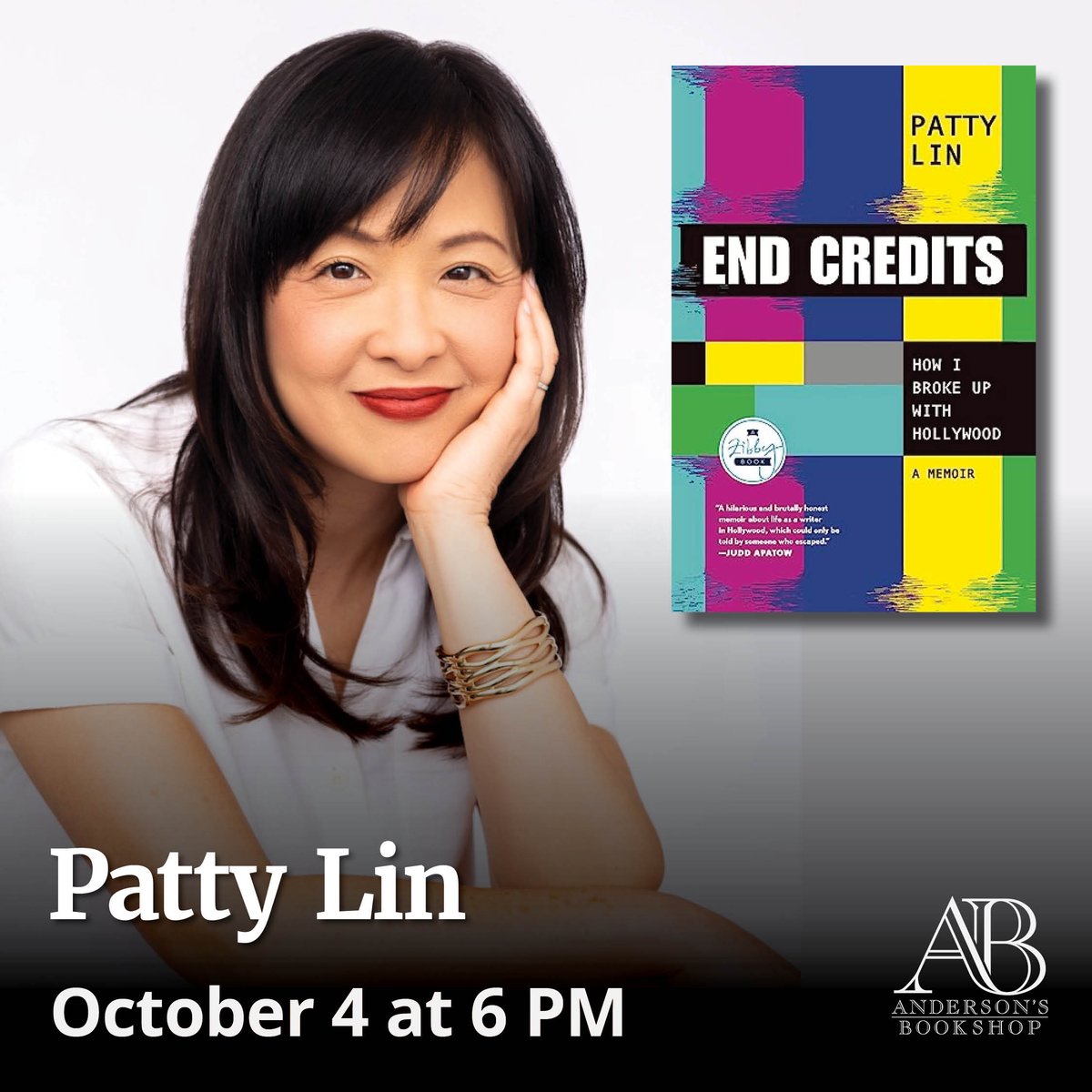 10/4: Join us with author Patty Lin, to celebrate the release of the fall 23 buzz book, End Credits, at 6pm in Downers Grove. A presentation, audience Q&A and signing/photo line. TICKETS: PattyLinAndersons.eventcombo.com