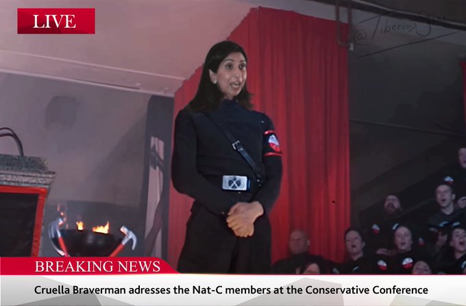 Cruella Braverman takes to the stage at the #ToryPartyConference for her address to the National Conservative<a href="/tag/torypartyconference"class="tags">#ToryPartyConference</a>