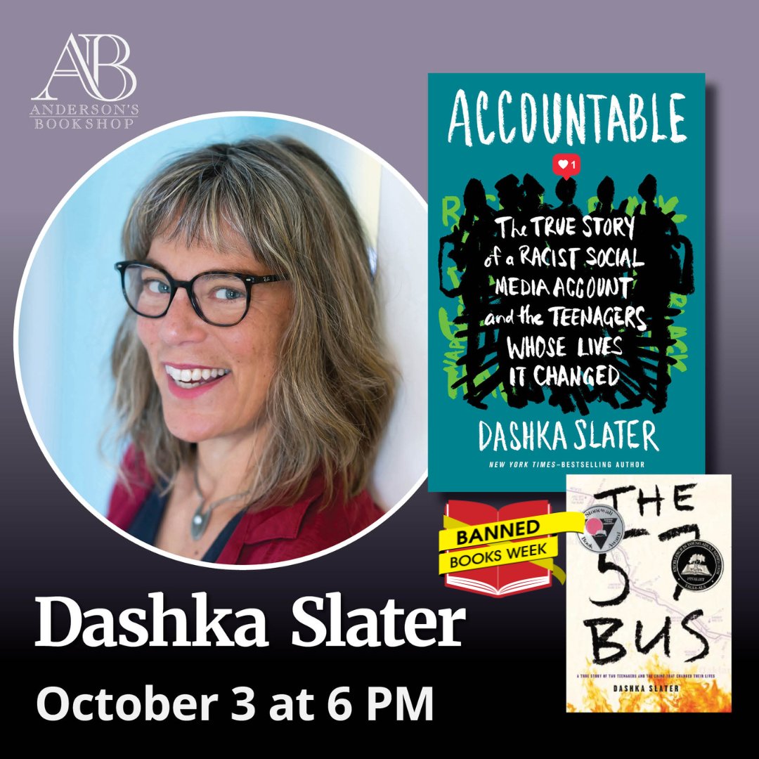 10/3: #supportbannedbooks Join us w/ The 57 Bus author Dashka Slater @DashkaSlater w/ Accountable, on Tuesday, October 3rd at 6pm in our Downers Grove store. Presentation, Q&A, and signing line. This book is an Anderson's Mock Siebert Award nominee. TIX:DashkaSlaterAndersons.eventcombo.com