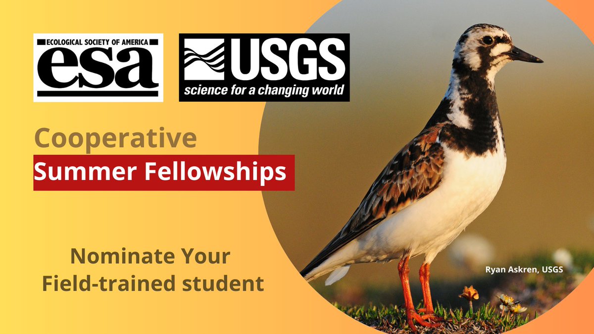 <a href="/ESA_org/">Ecological Society</a> is pleased to partner with the <a href="/USGS/">USGS</a> to offer paid summer internships to outstanding field-trained undergraduates for whom the experience would be transformative. Nominations due by Oct 27. See full details.
esa.org/nextgencareers…