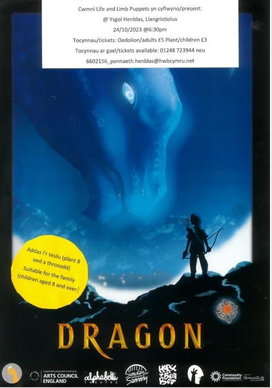 Ysgol Henblas (@ysgolhenblas) on Twitter photo Cwmni Life and Limb Puppets yn cyflwyno/present: Dragon
@ Ysgol Henblas
24/10/2023 <a href="/6/">Adrián Lamo</a>:30pm
Addas i’r teulu/suitable for the family
Tocynnau/tickets:Oedolion/adults £5 Plant/children(8oed/years+) £3
Tocynnau/tickets available:01248 723944 neu
6602156_pennaeth.henblas@hwbcymru.net Cwmni Life and Limb Puppets yn cyflwyno/present: Dragon
@ Ysgol Henblas
24/10/2023 <a href="/6/">Adrián Lamo</a>:30pm
Addas i’r teulu/suitable for the family
Tocynnau/tickets:Oedolion/adults £5 Plant/children(8oed/years+) £3
Tocynnau/tickets available:01248 723944 neu
6602156_pennaeth.henblas@hwbcymru.net