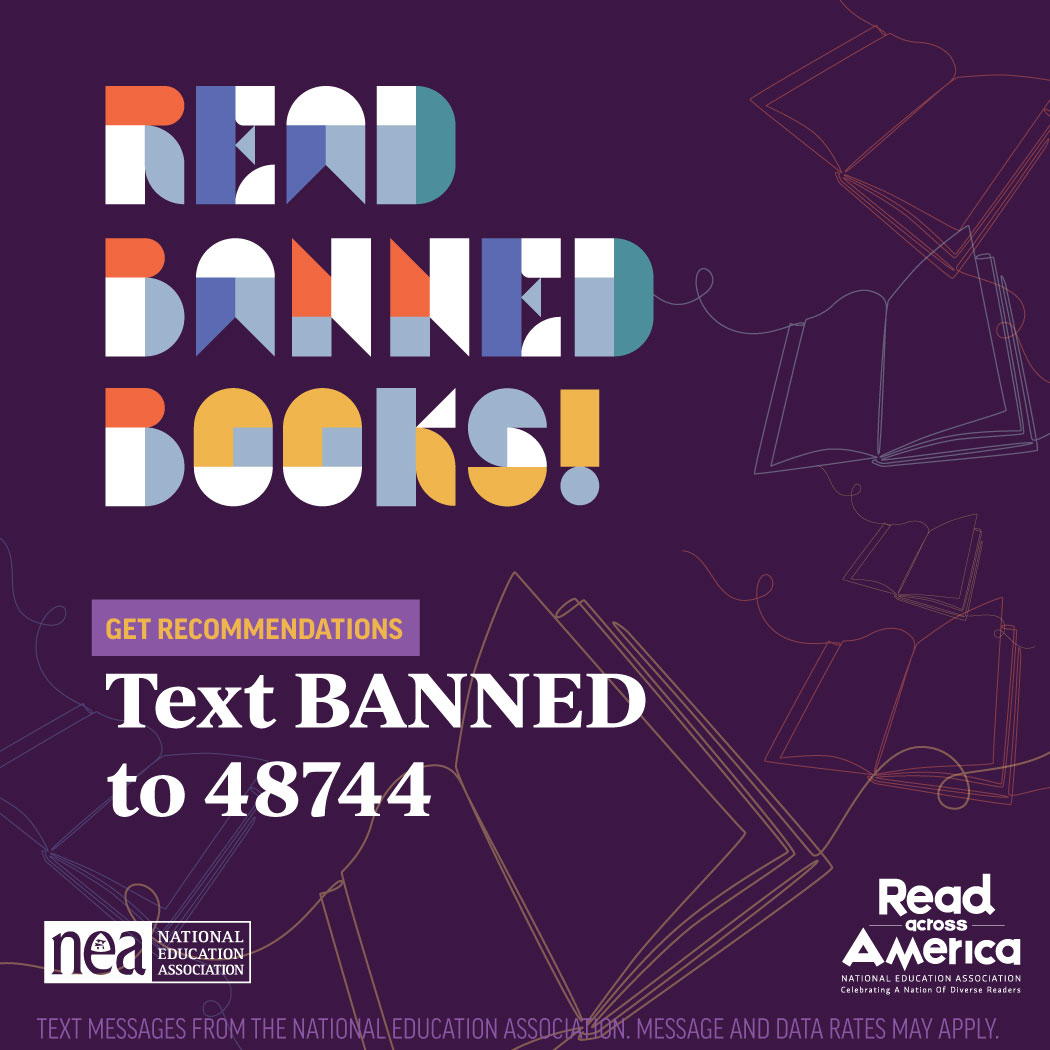 📚Not sure what banned book to read next? Text BANNED to 58744 for book recommendation from NEA. #BannedBooksWeek