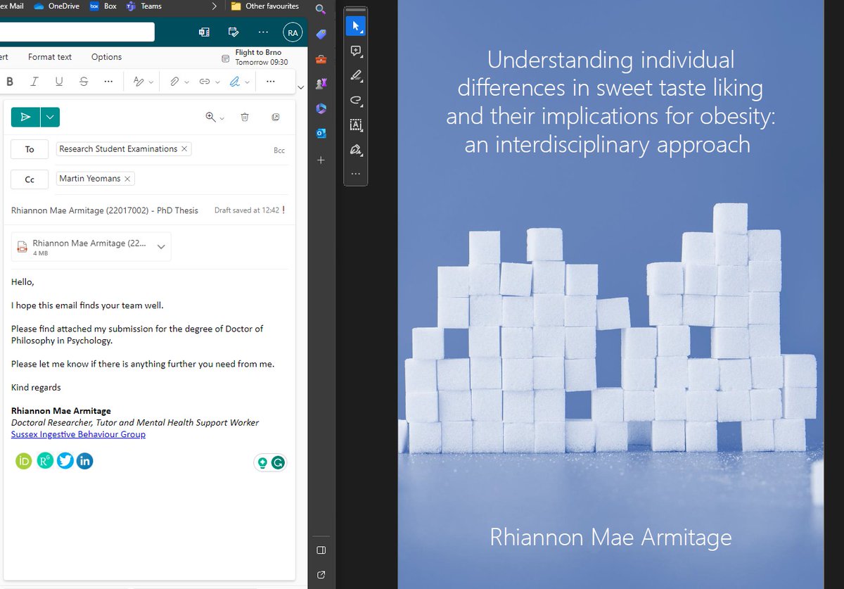 With just one anticlimactic click of an email, I have officially handed in my PhD thesis and sent off three years of blood, sweat and tears 🙌 Can't believe I handed in on time 💪 now new exciting research adventures await me ❤️
