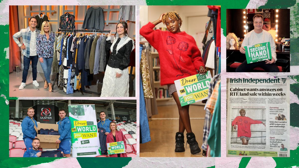 OxfamIreland's tweet photo. The 5th + most successful #SecondHandSeptember ends, and we can only say THANK YOU to those of you who made it HUGE! 🎉Using their influence and looking FAB-U-LOUS. And to our customers who #DonateToRecirculate & shop with us 12 months of the year all over Ireland💚 https://t.co/qCxlYaPX4J