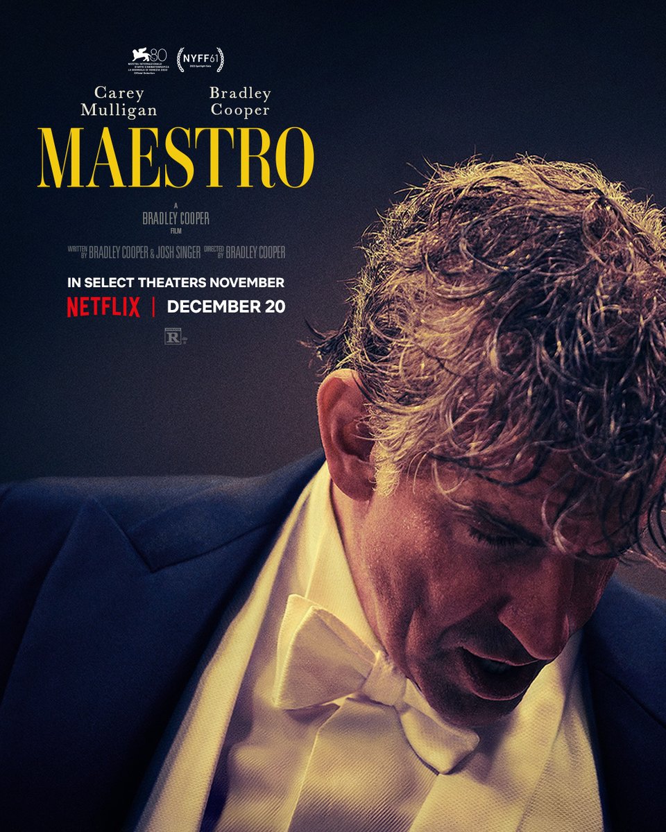 MaestroFilm_'s tweet photo. Bradley Cooper is Leonard Bernstein. MAESTRO is in select theaters November 22 and on Netflix December 20. https://t.co/5TeoCqmSto