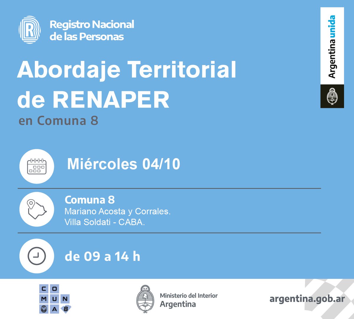 Este miércoles RENAPER en #VillaSoldati #Comuna8