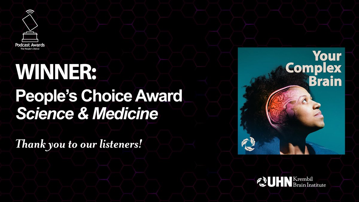 How was your weekend? Ours was pretty GREAT! Congratulations to @KBI_UHN's #YourComplexBrain team @amyma29 @cmcpher @twayner_ @sarayl825 @jesskschmidty & @hsherm117 on winning the People's Choice Award for Best Science & Medicine podcast!

Subscribe: bit.ly/3knMbuU🎙️🎙️🎙️
