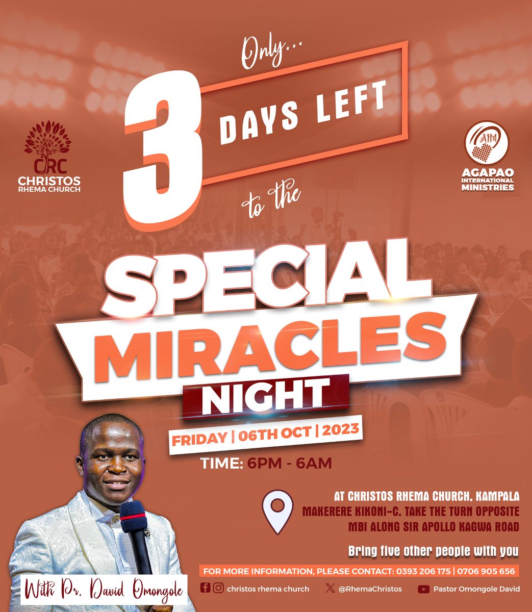 OmongoleDavidO's tweet photo. Prophet Elijah once organized a Special Miracles Meeting in 1Kings 18 and boldly declared, "...the God that answereth by fire, let him be God." God answered with fire! 

See you this Friday! 

#Grace
#SpecialMiraclesNight
#GreatGlory https://t.co/LZj4BC3zBO