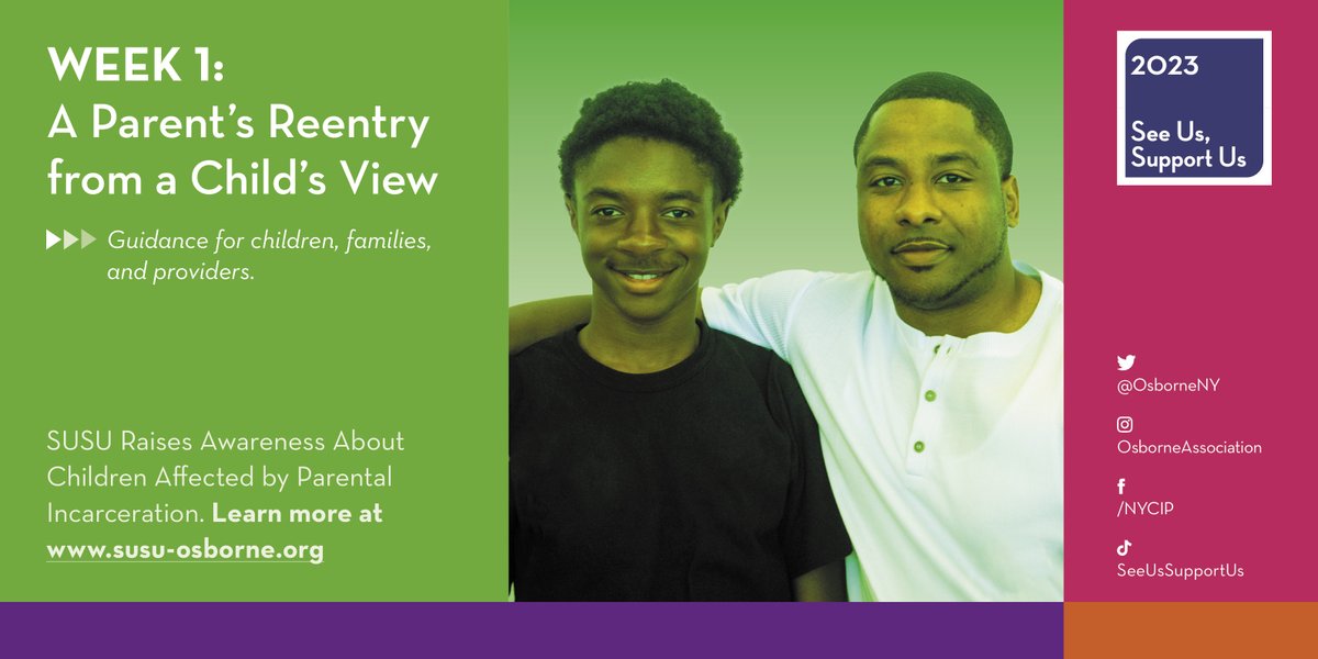 Every October #SeeUsSupportUs spreads awareness about children of incarcerated parents. We hold events, share tips, provide support, and more! This year we focus on reentry.

During week one, we invite everyone to consider the reentry of a parent from a child's point of view.