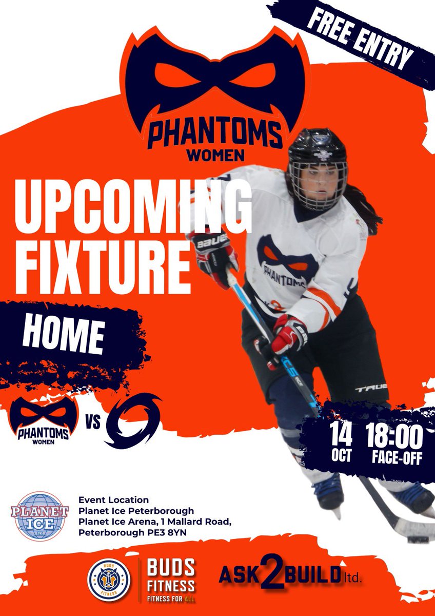 🟠 Upcoming home fixture 🟠

Phantoms women will host Streatham Storm  in our season opener in less than two weeks!
Come &amp; enjoy a night of hockey with all your friends &amp; family, and help us smash our record crowd attendance of 230

🗓️ 14th October 2023
⏰6:00pm F/O
🎟️ Free Entry