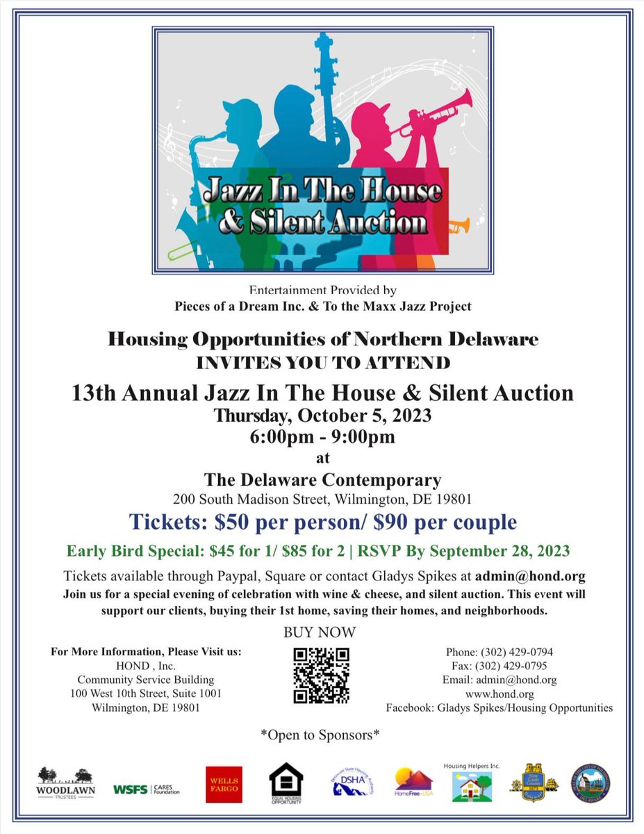 Looking forward to seeing you Thursday evening for a night of fun, fellowship, and fundraising for fair housing!
#housing #housingcrisis #delaware #decontemporary #wilmington #fundraiser #nonprofit #jazz #delawareevents #art #dance #performancearts #homelessness #counceling