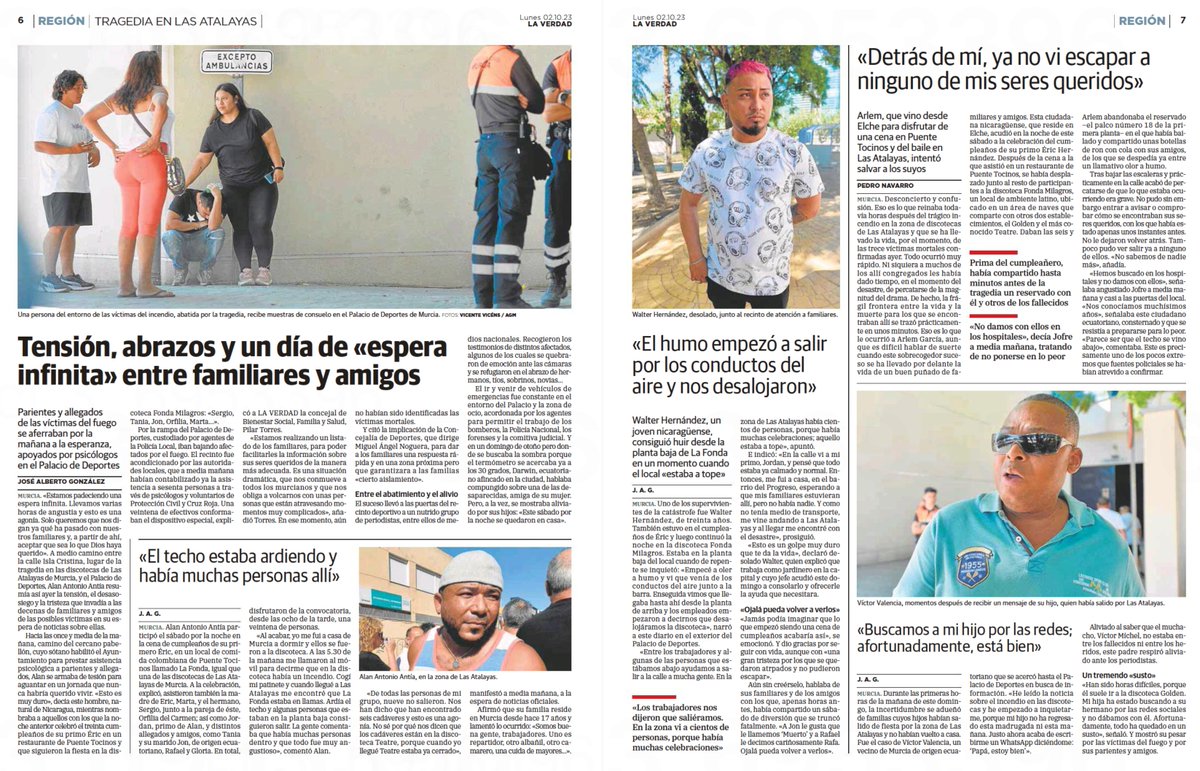 Muy buena cobertura —14 páginas— en <a href="/laverdad_es/">laverdad_es</a> de la tragedia de Las Atalayas. Al menos han participado 9 redactores, 4 fotógrafos y 1 infografista. Más diseño. Más jefes.
