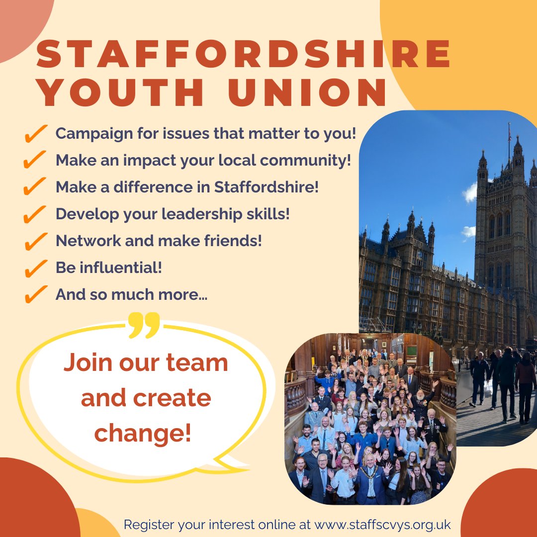 StaffsYU's tweet photo. Staffordshire Youth Union, registration open!

Apply now, be a voice for your generation✊️

If you're passionate about positive change and creating real impact, register at https://t.co/bFciP6HP5a

SYU: only way to be involved with UK Youth Parliament representing Staffordshire https://t.co/xYwGRMfFOF