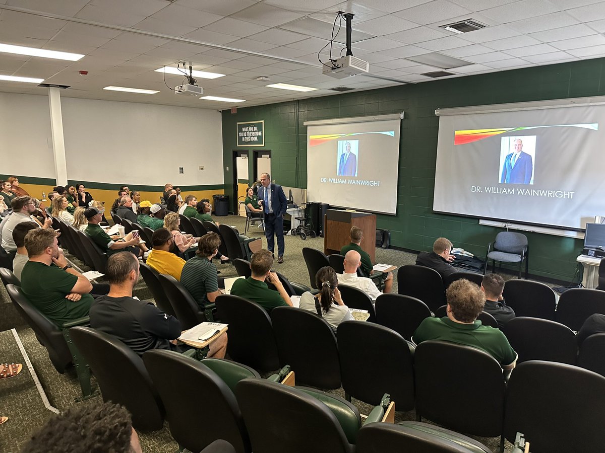 Enjoyed having <a href="/SLUPrez/">Dr. William S. Wainwright</a> join us in our <a href="/LionUpAthletics/">Southeastern Athletics</a> monthly rules education meeting! #LionUp