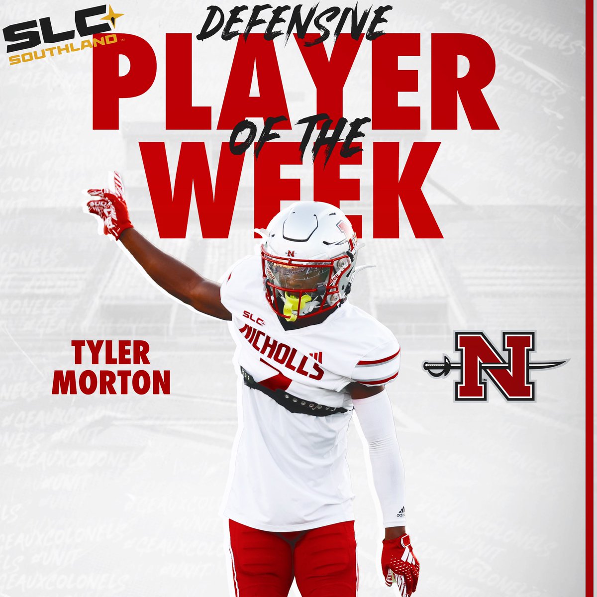 Nicholls_FB's tweet photo. ꜱʟᴄ ᴅᴇꜰᴇɴꜱɪᴠᴇ
ᴘʟᴀʏᴇʀ ᴏꜰ ᴛʜᴇ ᴡᴇᴇᴋ

Tyler Morton
1 INT
1 FF 
1 PBU
5 tackles https://t.co/GpfGlndS9r