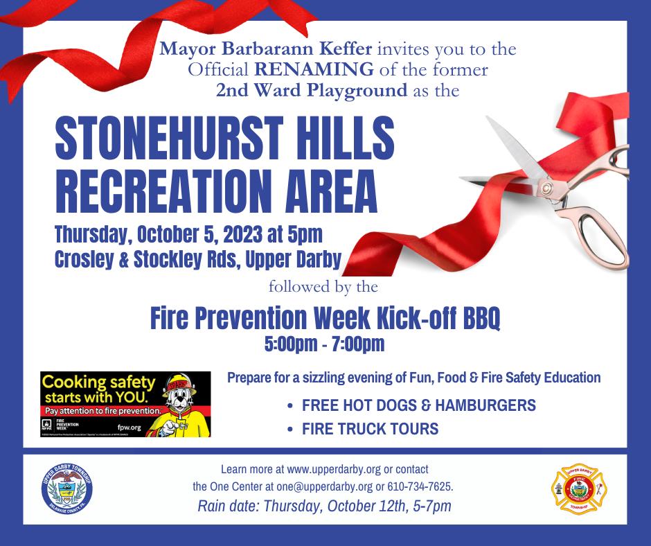 Fire Prevention Week Kick-Off BBQ <a href="/747/">747</a> Crosley Ave Upper Darby PA

We will have free food, fun Fire safety activities for our kids and public safety information to share with family and friends.

THIS  THURSDAY   OCT. 5TH   FROM 5PM -7PM