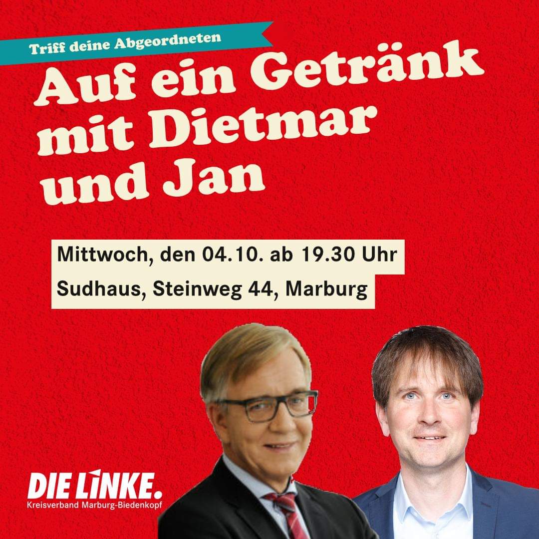 DieLinkeMarburg's tweet image. #30guteGründe für DIE LINKE. Hessen  bei der #LTWHE23 am 8. Oktober

Wir wenden uns gegen den neoliberalen Einheitsbrei von #Ampel, #schwarzgrün und #CDU! DIE #LINKE macht Politik für eine andere Gesellschaft und eine Wirtschaftsordnung, von der die Mehrheit profitiert, 
1/3