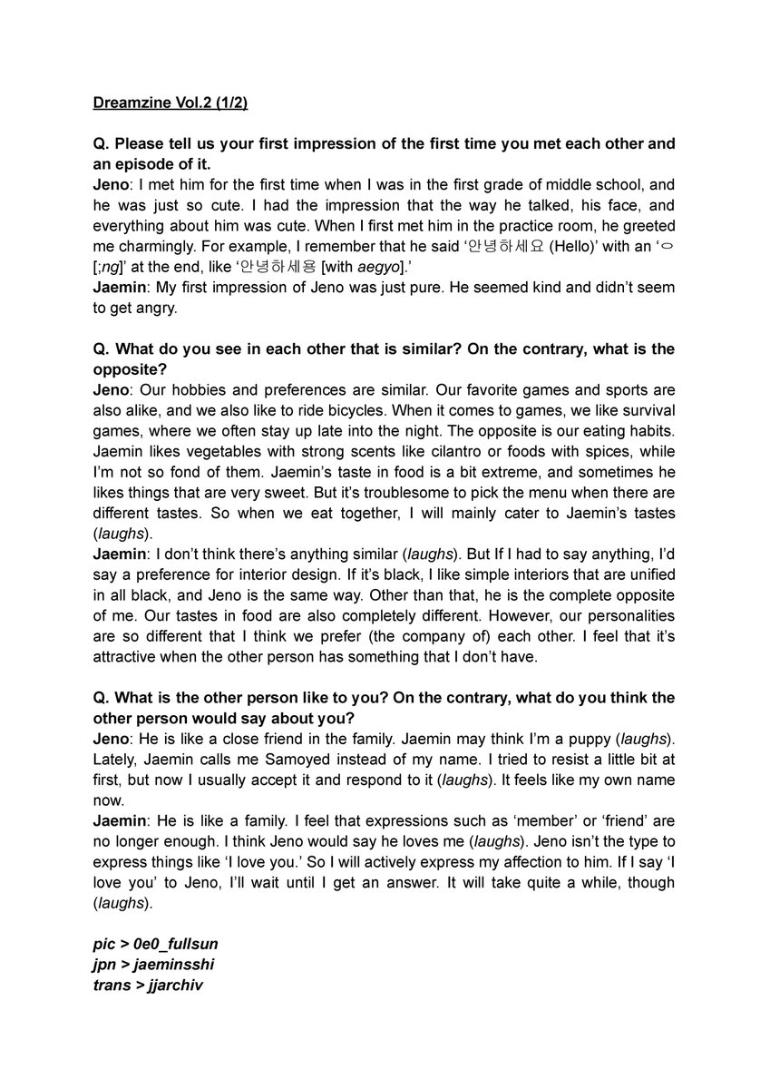 jjarchiv's tweet photo. [trans] Dreamzine Vol.2 #JENO #JAEMIN (2) https://t.co/x5hSIN1aSc
