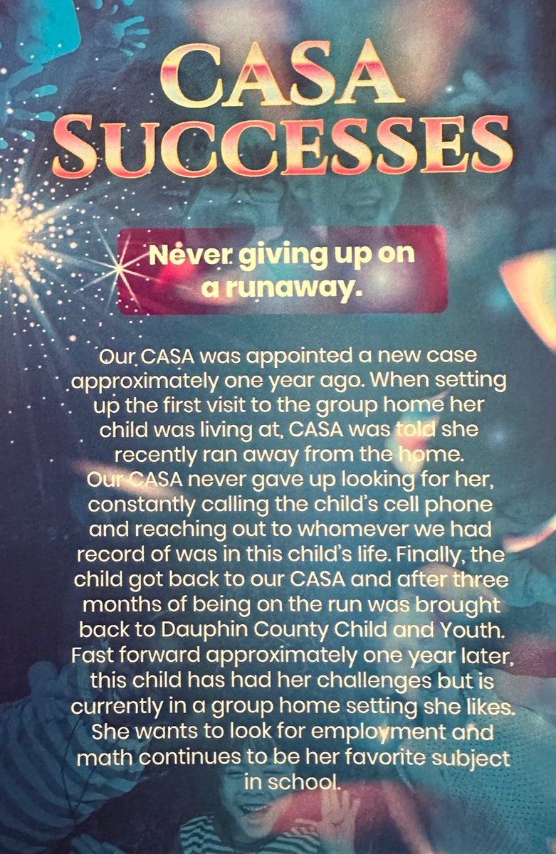 Welcome, October 🎃 and say hello to our new, recurring theme: #CASASuccesses! These are true stories about the positive difference our volunteer CASAs make in the lives of #fosterchildren. Please RT and let #runawaychildren know WE'LL never give up on them! #childadvocacy