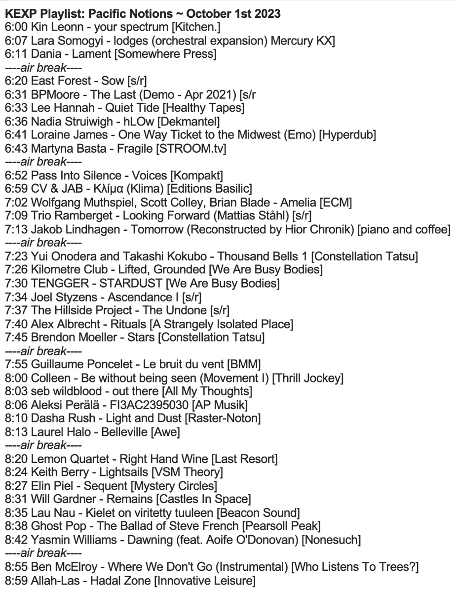 'Pacific Notions' ~ October 1st 2023 🌊💙 Stream before Oct 15th: bit.ly/46rvNjD ...or direct from the @kexp app 🎧 3 hrs of dreamy music, incl. new sounds via @KITCHEN_LABEL @Hyperdub @ECMRecords @thrilljockey @asip @ctatsupurr @NonesuchRecords @bmm_records + more 📻