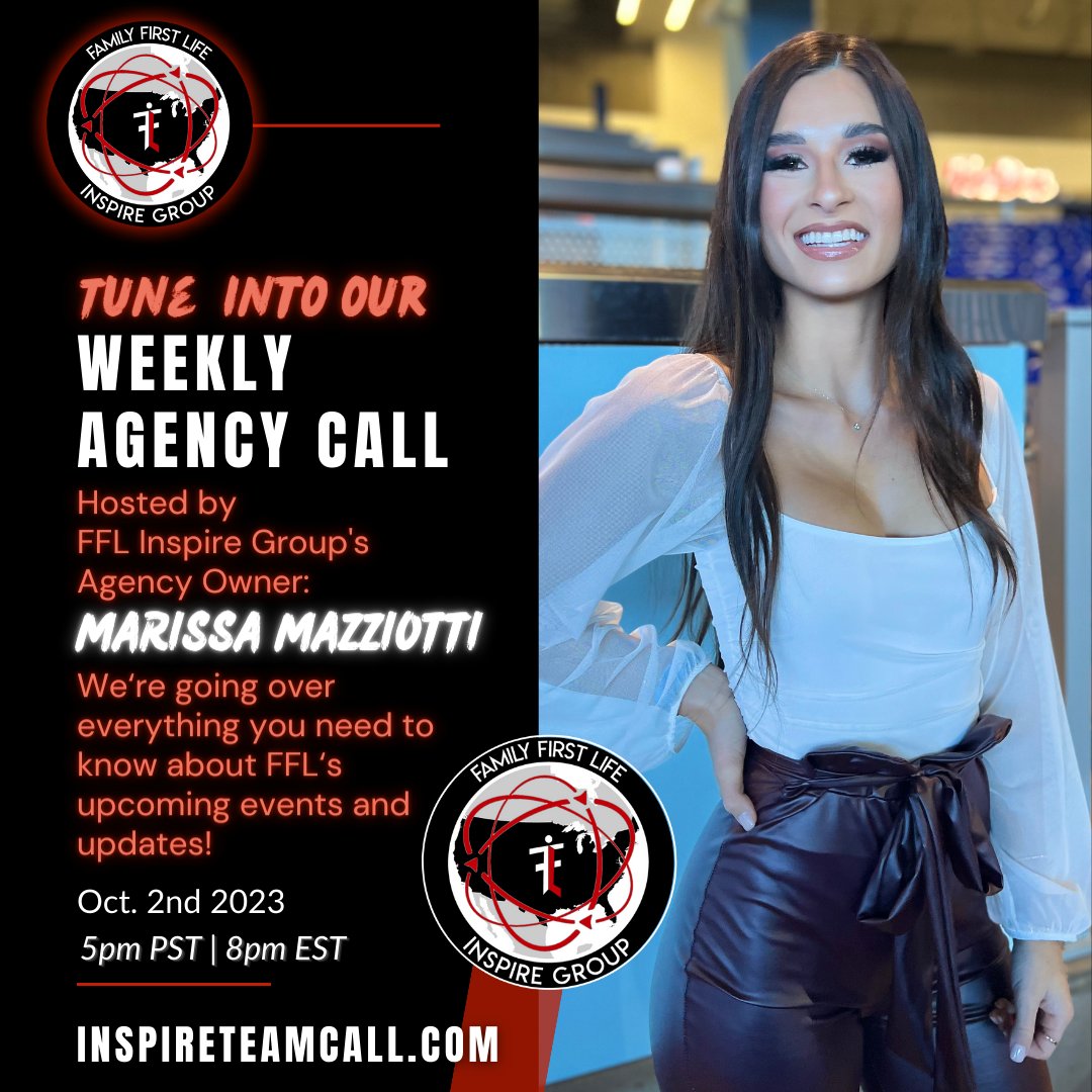 fflinspiregroup's tweet photo. FFL Inspire Group's Agency Owner: Marissa Mazziotti will be hosting our agency call tonight at 5pm PST | 8pm EST! She's sharing all the in-person sales conferneces, lock-ins, carrier updates and more!🔥

#ffl #familyfirstlife #fflinspiregroup #lifeinsurance https://t.co/4nWeAg6m1r