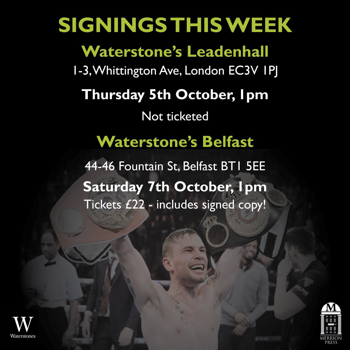 I have been blown away by the response to the book over the weekend. Thank you to all that have bought a copy. I will be doing signings in London and Belfast this week and would love to see you there.