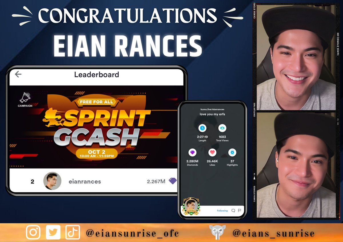 eiansunrise_ofc's tweet photo. Congratulations for the Top 2 finish in "Sprint Gcash" campaign! 🎉

Thank you also for spending the night with us and for appreciating your ERFam. We love you and we'll always be here for you. 💙🤗

#EianRances | @EianRances https://t.co/DH8duKwsCo