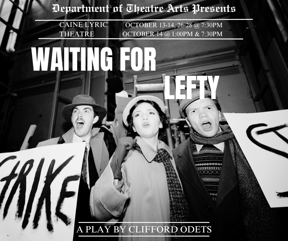 USUTheatre's tweet photo. Welcome to New York City, 1935, where the cab driver's union is on the verge of strike.
#usutheater presents: "Waiting For Lefty" Oct. 13-14, 26-28 @ Caine Lyric Theatre.
Tickets & Info. https://t.co/gPRDMVX7AS or 435-797-8022
#waitingforlefty #strike #live #theater #show https://t.co/cF6vkj5J4O