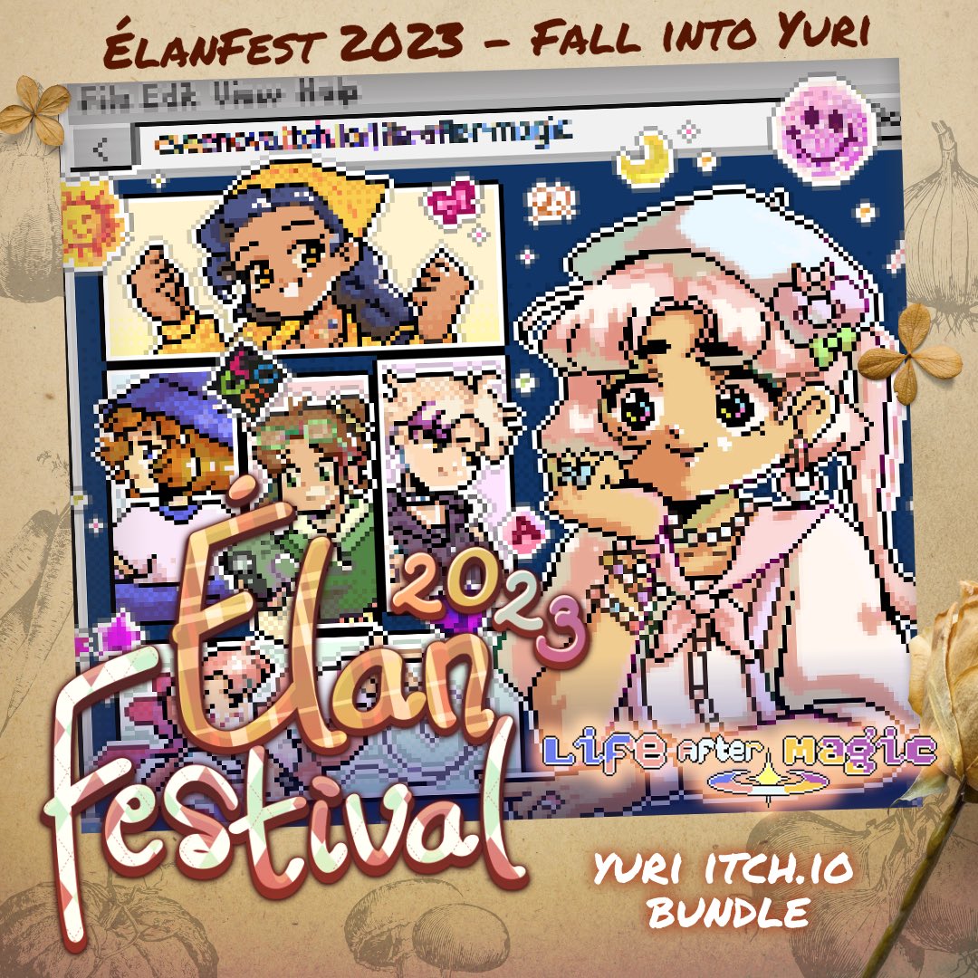 Happy fall! We’re celebrating the autumn season with Studio Élan’s “Fall into Yuri” event on itch.io! 🍂🍁

Come celebrate sweater weather by supporting sapphic narrative games. 👩‍❤️‍💋‍👩