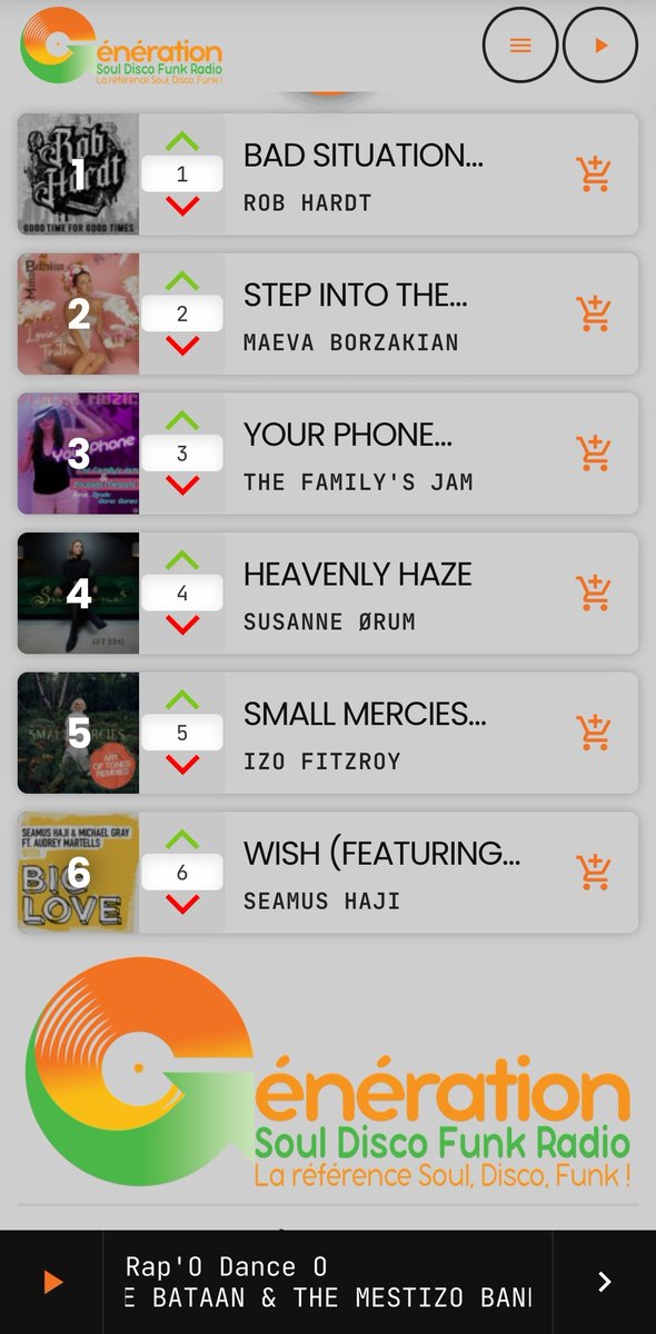 GÉNÉRATION SOUL DISCO FUNK RADIO (@gsouldiscofunk) on Twitter photo #Top6 #NewMusicFirst
To discover, listen to and buy the singles of the last Top 6 of the Radio, it's on our site that it happens! 🤩
▶️ generationdiscofunk.com
cc <a href="/SedSoulRecords/">SedSoul Records</a> <a href="/seamushaji/">Seamus Haji</a> <a href="/izofitzroymusic/">Izo FitzRoy</a> <a href="/susanneorum/">Susanne Ørum</a> #Top6 #NewMusicFirst
To discover, listen to and buy the singles of the last Top 6 of the Radio, it's on our site that it happens! 🤩
▶️ generationdiscofunk.com
cc <a href="/SedSoulRecords/">SedSoul Records</a> <a href="/seamushaji/">Seamus Haji</a> <a href="/izofitzroymusic/">Izo FitzRoy</a> <a href="/susanneorum/">Susanne Ørum</a>