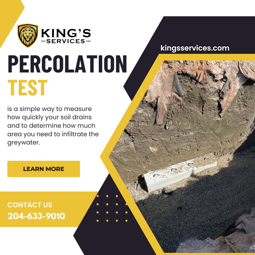 Considering septic system installation? Start with the Percolation Test (perc test) to assess soil and drainage. A failed test may require alternative solutions. Contact King's Services for your test and the best solution! Kingsservices.com 
#SepticSystem #PercolationTest