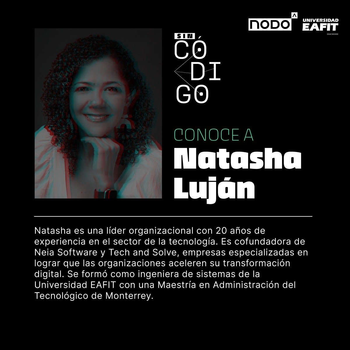 EAFIT's tweet image. #SinCódigo | 📌¿5 años en la universidad para qué sirvieron? Esta conversación estará liderada por @natashalujan, cofundadora de Neia Software y @techandsolve
⌛️2:45 p.m.
📍Auditorio Fundadores
🔗Conoce la agenda e inscríbete aquí 👇
sincodigo.nodoeafit.com/agenda