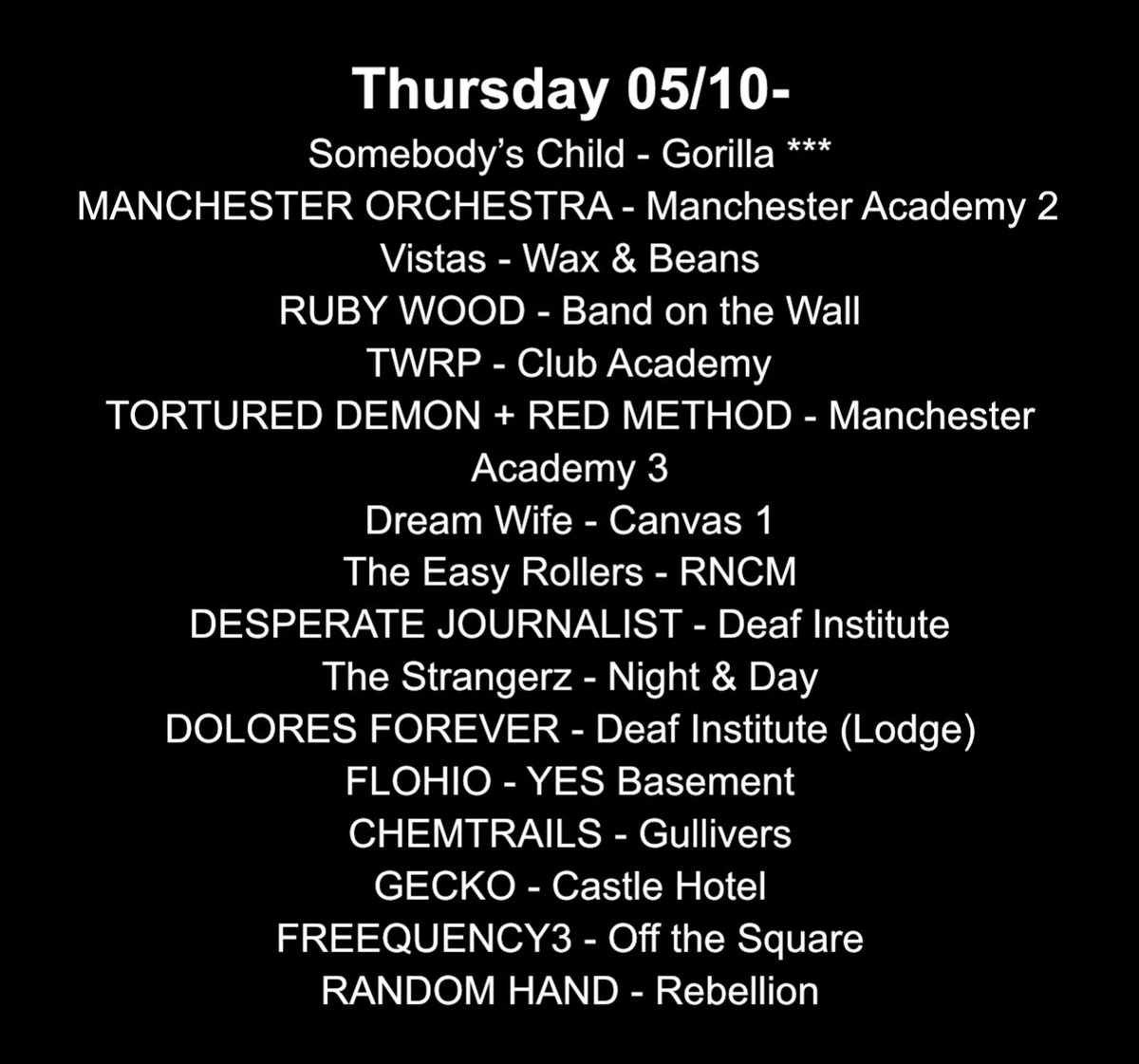 ManchesterGigss's tweet photo. Busy week in town! https://t.co/r4tFyLQWaI