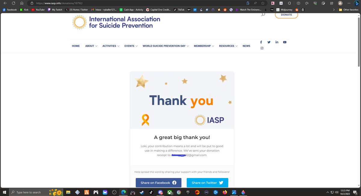 LokiCracked's tweet image. I would like to thank everyone who supported &amp;amp; donated to the charity i did for the international association of suicide awareness! As i have just received my kick payout we just donated $1,000 and that equals out to $2,000 with the iasp matching it. Thank you all so much.