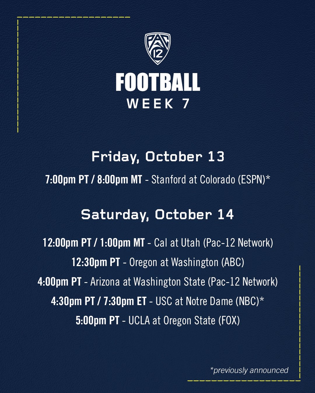 NFL Week 7 schedule, TV information for all 13 Week 7 NFL games