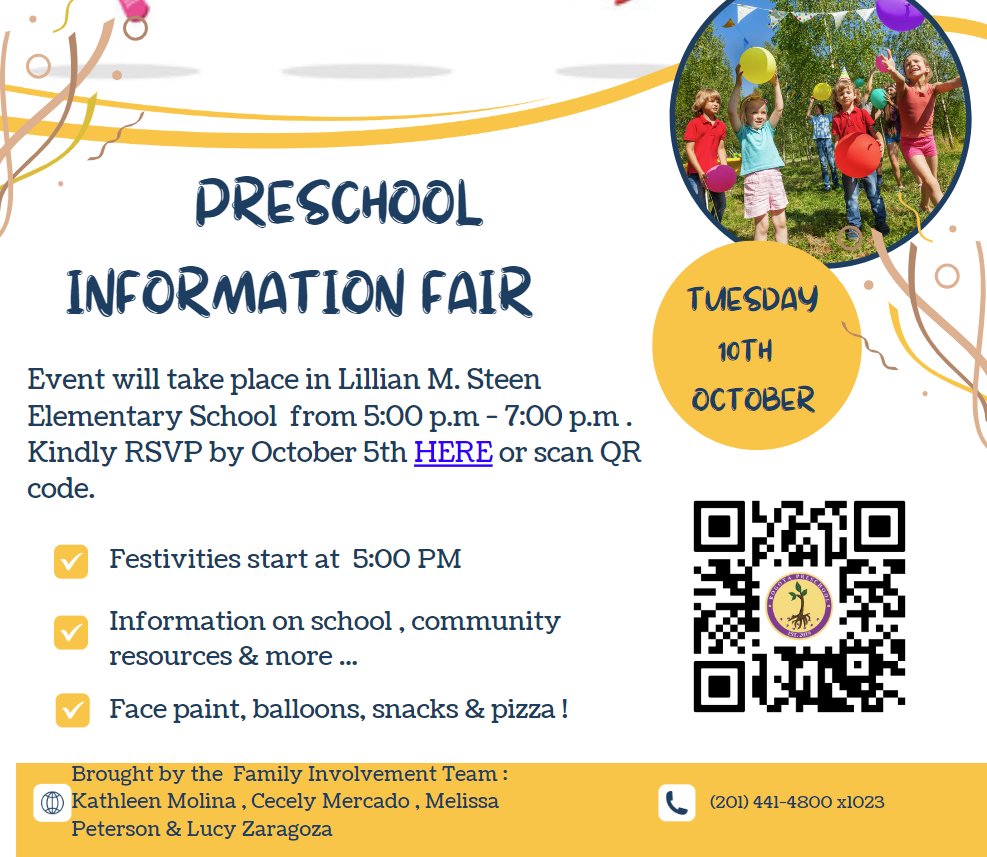Bogotapreschool's tweet photo. 📣#SavetheDate #Preschool is having our #firstannual #ParentInformationFair next week 10/10 !
@BogotaPublic @LillianMSteen1 @ERoyBixbySchool @BogotaSpecial #BogartMemorial #TrinLuthSchool https://t.co/yE7tl17ECf
