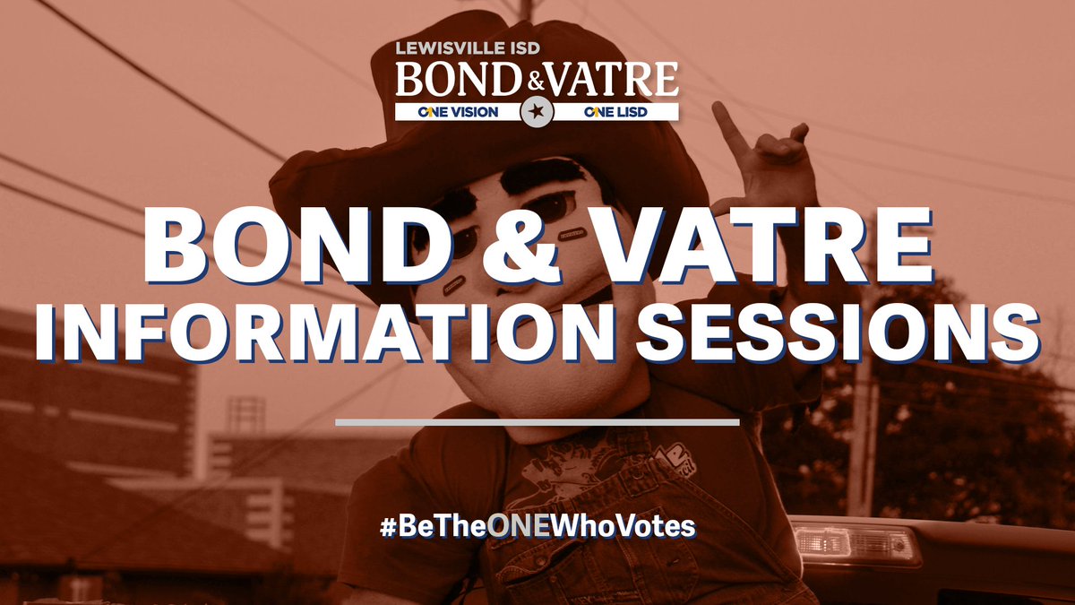 LISD will be hosting a Bond & VATRE information session at the LHS Library on Wednesday, October 4 at 6 p.m. Join us to learn more about the 7 propositions for Lewisville ISD that will be on the ballot this November. 🔗 bit.ly/3PXPARM #OneLISD #BeTheOneWhoVOTEs