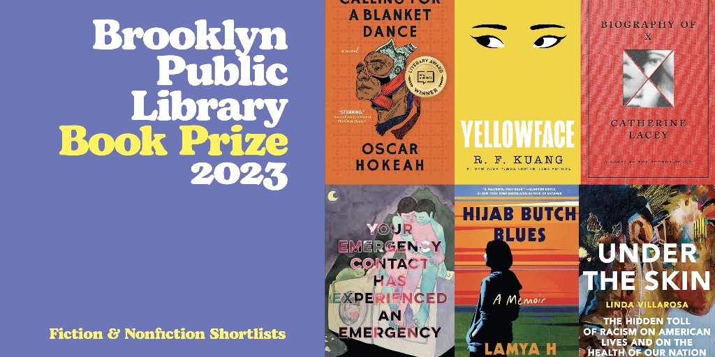 BKLYNlibrary's tweet photo. We're thrilled to announce the 2023 #BKLYNBookPrize Shortlist—congrats @OscarHokeah (@AlgonquinBooks), @kuangrf (@WmMorrowBooks), @_catherinelacey (@fsgbooks), @chenchenwrites (@boaeditions), @lamyaisangry (Dial Press), @lindavillarosa (@VintageAnchor)! https://t.co/cUKJXnqelu https://t.co/fmCsrE35Bi