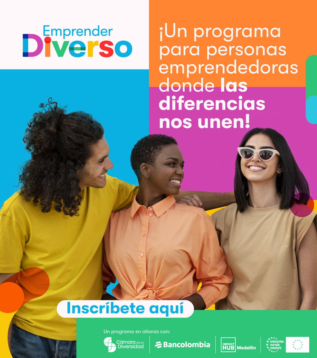 OrgulloLGBT's tweet photo. ¡Emprendedores LGBTIQ+ 🏳️‍🌈🏳️‍⚧️
!Últimos días para inscribirse en Emprender Diverso: Un Bootcamp que le apuesta a la Diversidad Empresarial! https://t.co/YwPntmz9yZ

@CamDiversidad @impacthub_med @een_colombia @UEenColombia @Bancolombia https://t.co/LCY3TCoxLO
