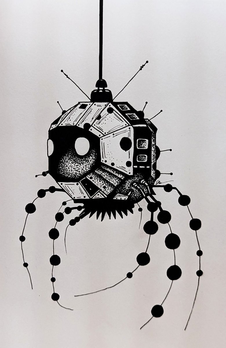 Wingria's tweet photo. @inktober Day 2: Spiders! Or a robotic one in this case (little less scary!) #spiders #Robotics #Robot #inktober #inktober2023 #inktober2023dream #inktober2023day2 https://t.co/jMapslEb69