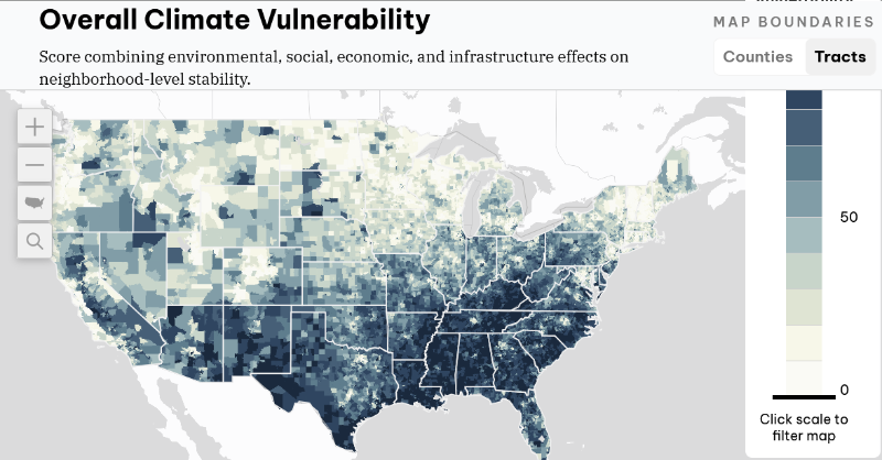 EDFChemicals's tweet photo. New U.S. #EJ mapping tool from @EnvDefenseFund and @TAMU shows where #climateaction is most urgently needed, equipping policymakers and communities to direct the right resources to the right places. See what shapes the risks your community faces at https://t.co/5TpeEqq1CN