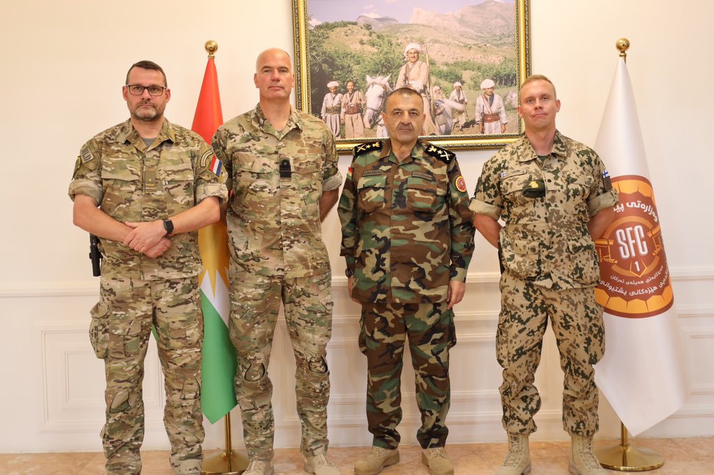 forces_command's tweet photo. #Colonel Rob De Wit, #Commander of the Coalition #Operational Advisors in #Kurdistan, and his delegation , which included other Coalition Advisors in the Kurdistan Region, were welcomed by #Lieutenant_General #Sihad_Barzani at the 1st Support Forces Command Headquarters. https://t.co/s5iDe0O7Ir
