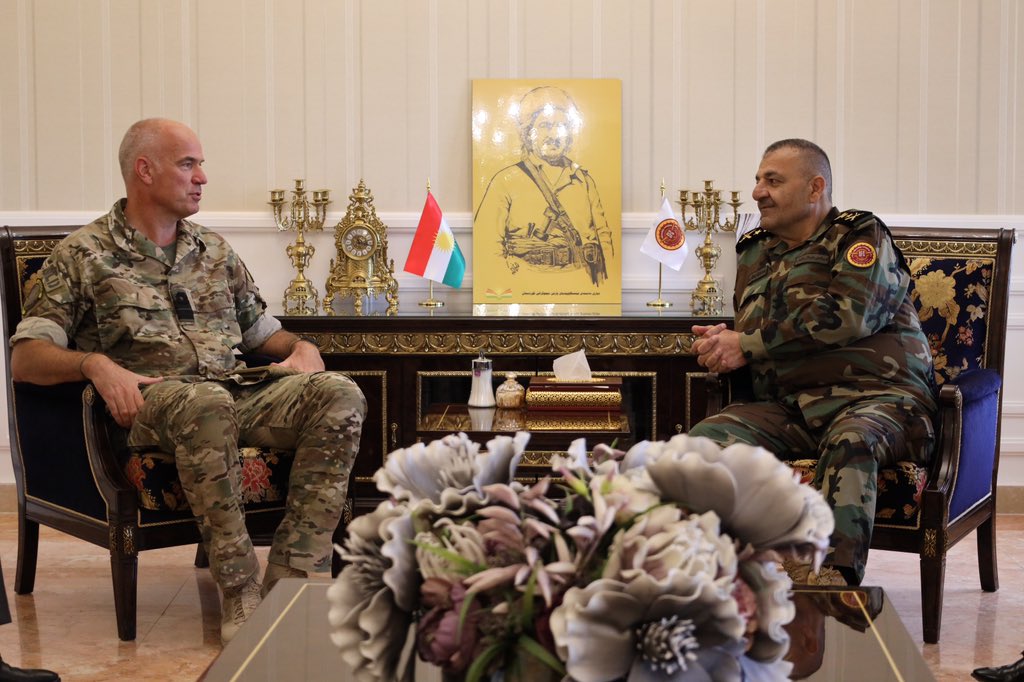 forces_command's tweet photo. #Colonel Rob De Wit, #Commander of the Coalition #Operational Advisors in #Kurdistan, and his delegation , which included other Coalition Advisors in the Kurdistan Region, were welcomed by #Lieutenant_General #Sihad_Barzani at the 1st Support Forces Command Headquarters. https://t.co/s5iDe0O7Ir