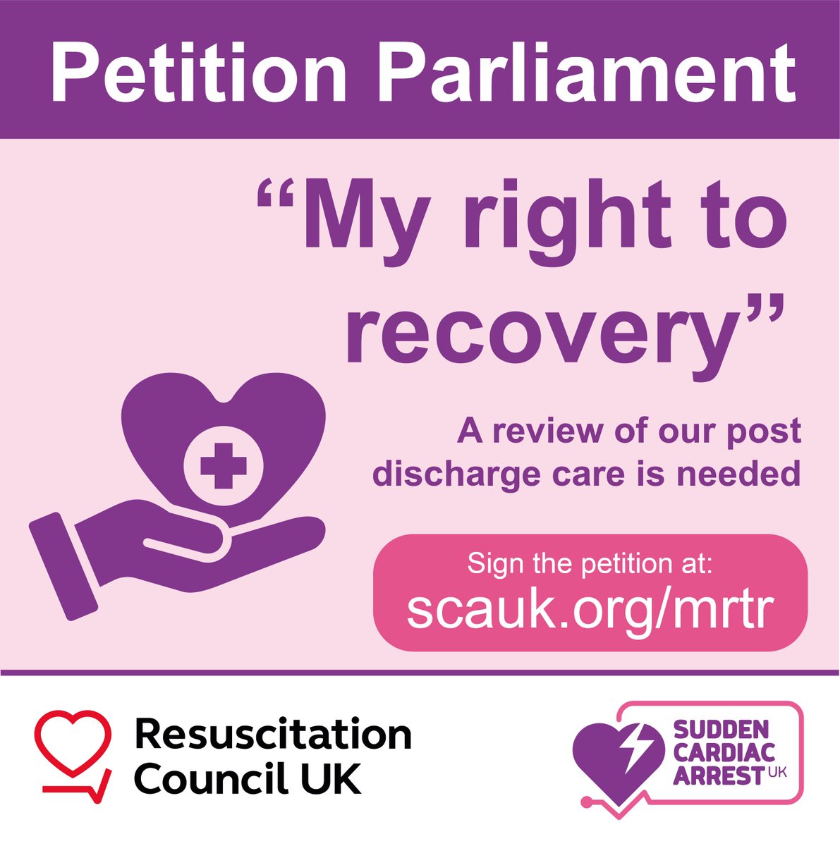 ACT NOW - October is Sudden Cardiac Arrest Awareness Month! Make sure you sign our petition to demand a review of post-discharge care for survivors and co-survivors. 
scauk.org/mrtr