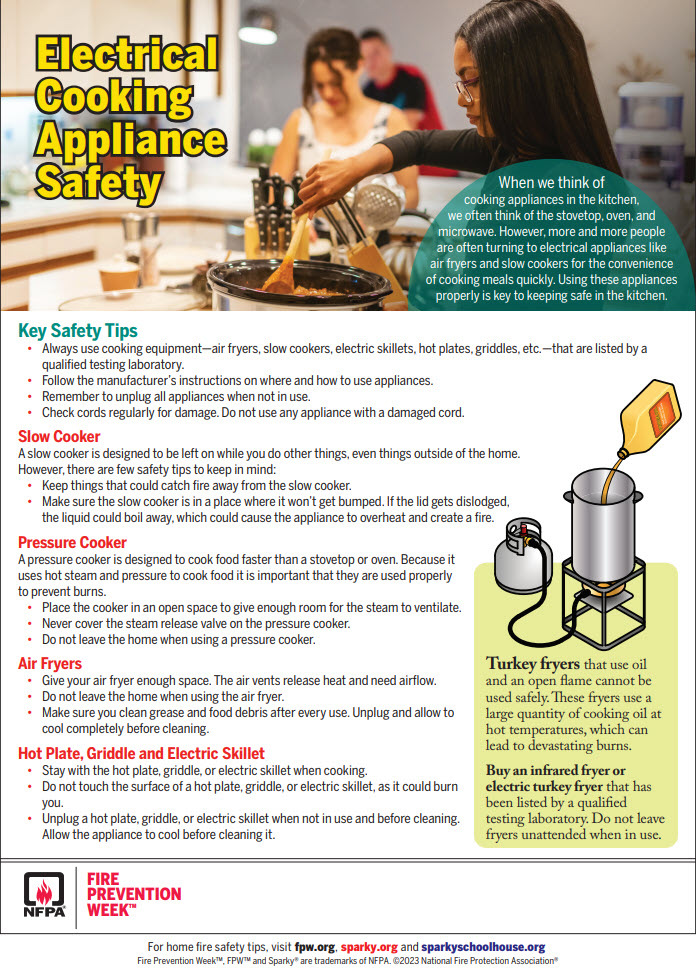 Louisiana Office of State Fire Marshal on X: Electrical cooking appliances  are trending! But just because they boast efficiency and increased safety,  things can still happen. Check out these safety tips before